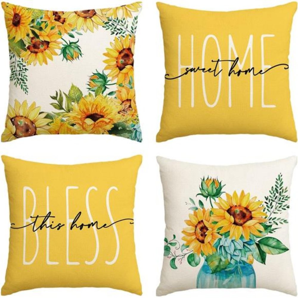 Sunflower Decorative Throw Pillow Covers Cases Floral Accent Farmhouse Decor 18"